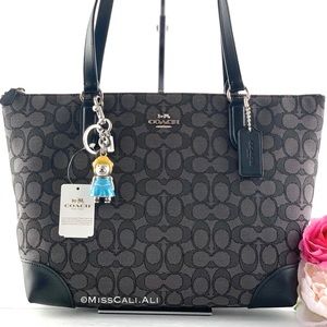 NWT COACH X Disney Princess Cinderella Charm Zip Tote Bag Signature Jacquard